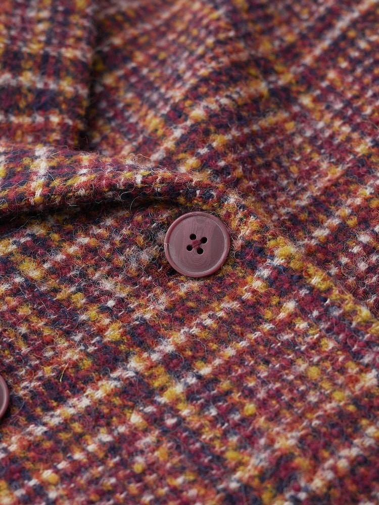 Seasalt Cornwall Purple Evenweave Wool Blend Checked Coat - Image 9 of 9