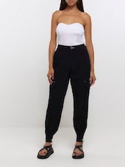 River Island Black Self Belt Cuffed Cargo Trousers - Image 1 of 3