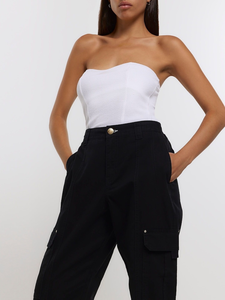 River Island Black Self Belt Cuffed Cargo Trousers - Image 3 of 3