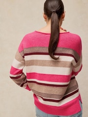 White Stuff Pink Sansa V-Neck Stripe Jumper - Image 2 of 5