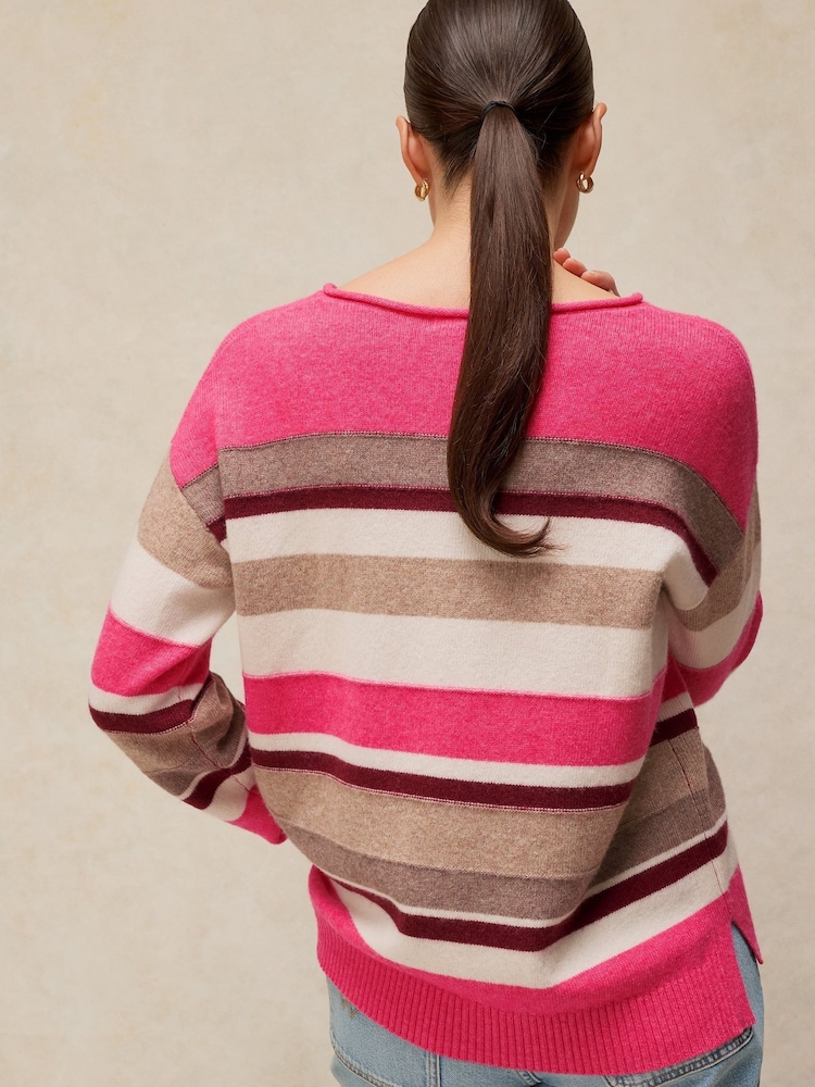 White Stuff Pink Sansa V-Neck Stripe Jumper - Image 2 of 5 White Stuff Pink Sansa V-Neck Stripe Jumper - Image 2 of 5
