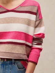 White Stuff Pink Sansa V-Neck Stripe Jumper - Image 3 of 5