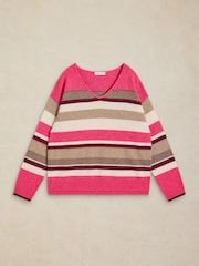 White Stuff Pink Sansa V-Neck Stripe Jumper - Image 4 of 5