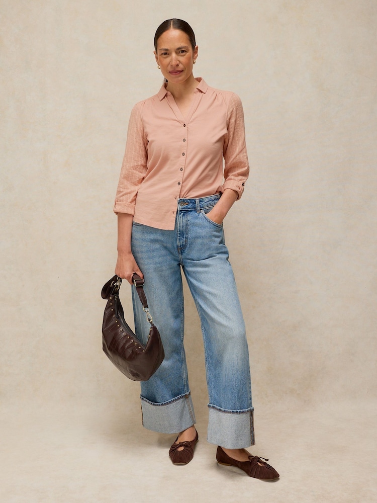 White Stuff Pink Annie Mix Jersey Shirt - Image 1 of 5