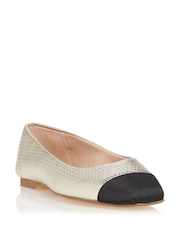 Dune London Gold Metallic Hamptons Square Toe Ballet Pumps - Image 1 of 5