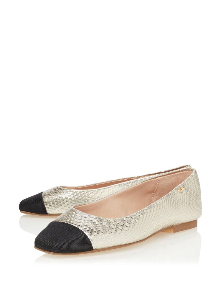 Dune London Gold Metallic Hamptons Square Toe Ballet Pumps - Image 2 of 5