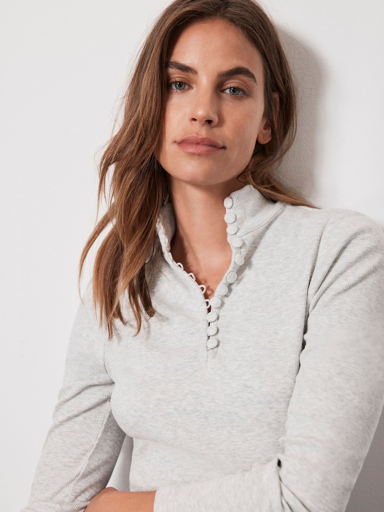Mint Velvet Grey Rouleau Button Cotton Rich Top - Image 2 of 4