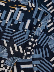 White Stuff Blue Geometric Nelly Notch Neck Cotton T-Shirt - Image 5 of 5