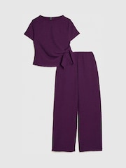 River Island Purple Textured Tied Top & Wide Fit Trousers Set - Image 1 of 5