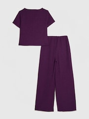 River Island Purple Textured Tied Top & Wide Fit Trousers Set - Image 2 of 5