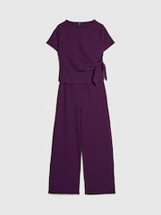River Island Purple Textured Tied Top & Wide Fit Trousers Set - Image 3 of 5
