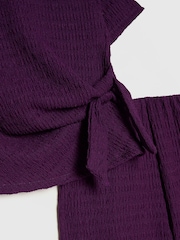 River Island Purple Textured Tied Top & Wide Fit Trousers Set - Image 5 of 5