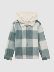 Reiss Sage Scott 9-14 yrs Brushed Removable Hood Check Jacket - Image 2 of 8