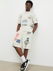 River Island Natural Oversized Grafitti Shorts - Image 1 of 4