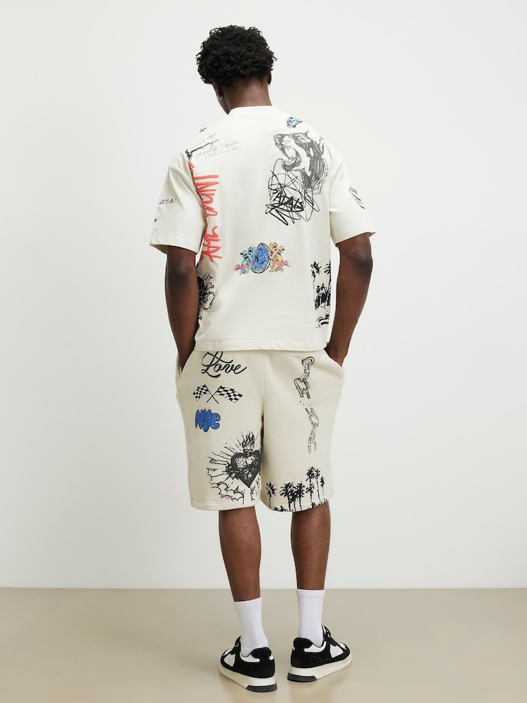 River Island Natural Oversized Grafitti Shorts - Image 2 of 4