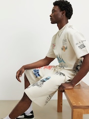River Island Natural Oversized Grafitti Shorts - Image 4 of 4