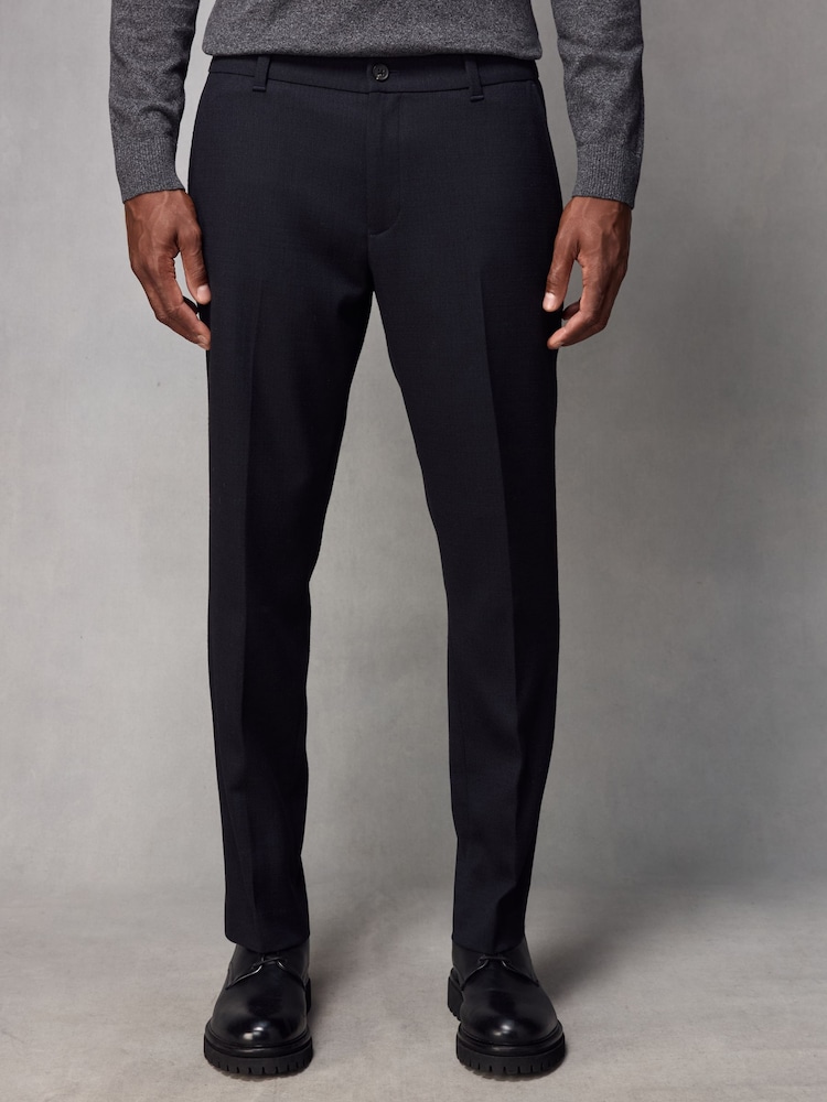 Navy Blue Elasticated Waist Smart Wool Blend Joggers - Image 1 of 9