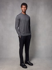 Navy Blue Elasticated Waist Smart Wool Blend Joggers - Image 2 of 9