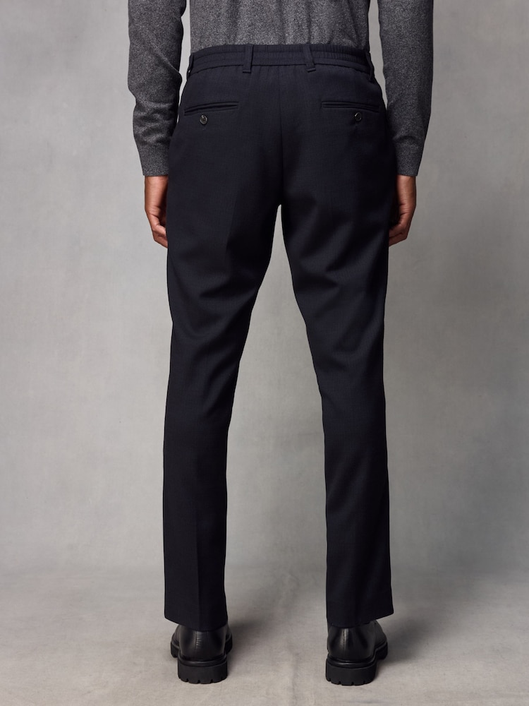Navy Blue Elasticated Waist Smart Wool Blend Joggers - Image 4 of 9