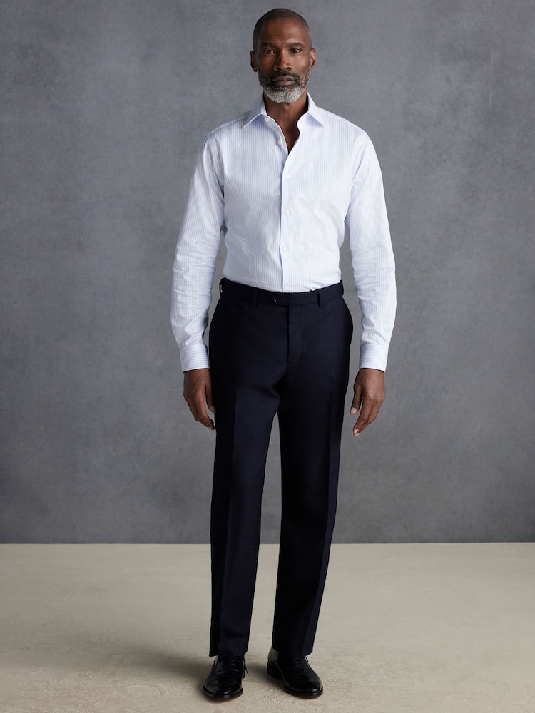 Navy Blue Slim Fit Signature 100% Wool Trousers With Motion Flex Waistband - Image 2 of 11 Navy Blue Slim Fit Signature 100% Wool Trousers With Motion Flex Waistband - Image 2 of 11