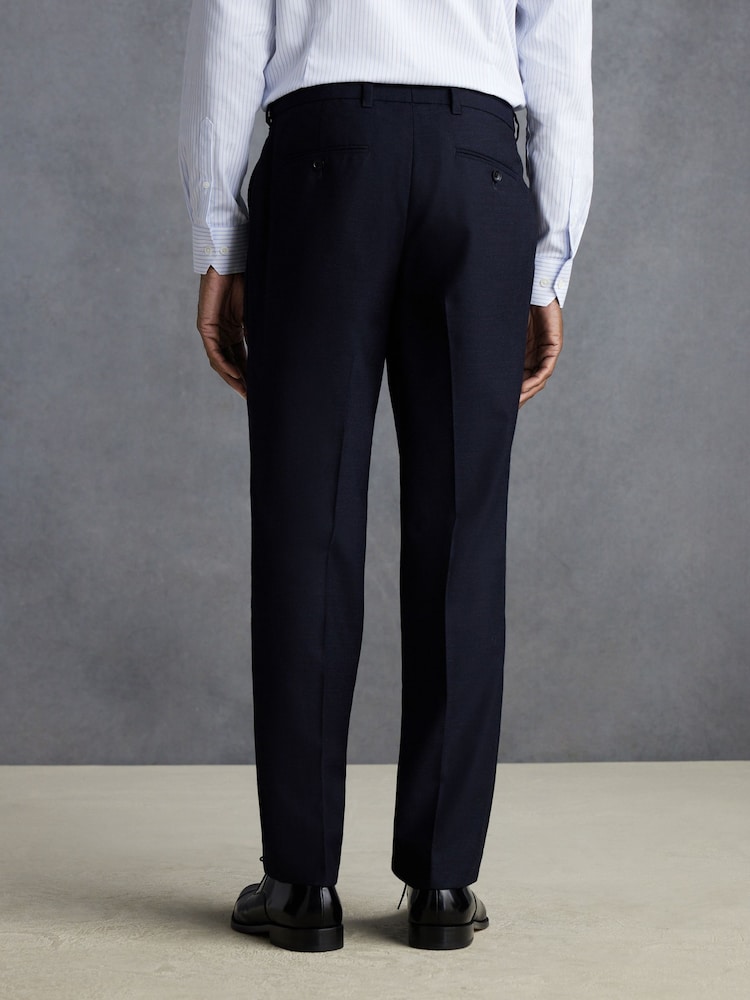 Navy Blue Slim Fit Signature 100% Wool Trousers With Motion Flex Waistband - Image 3 of 11