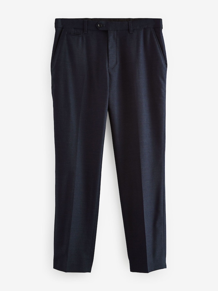 Navy Blue Slim Fit Signature 100% Wool Trousers With Motion Flex Waistband - Image 6 of 11