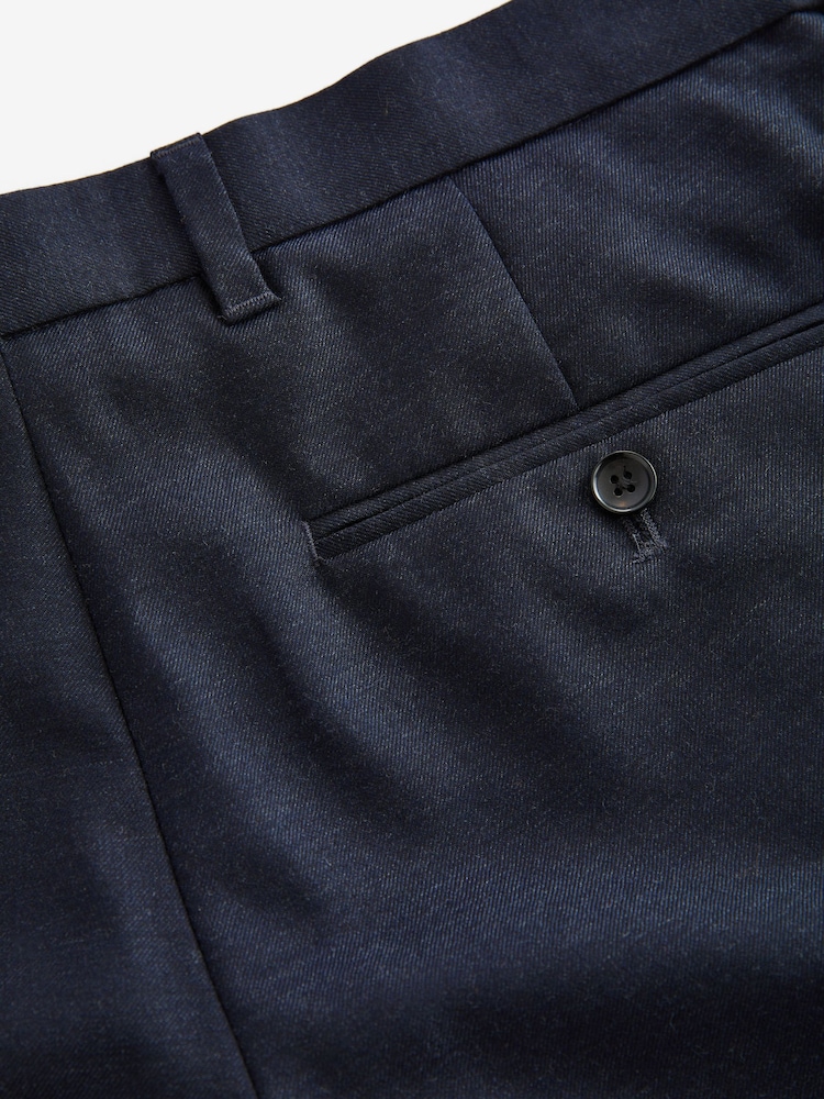 Navy Blue Slim Fit Signature 100% Wool Trousers With Motion Flex Waistband - Image 8 of 11