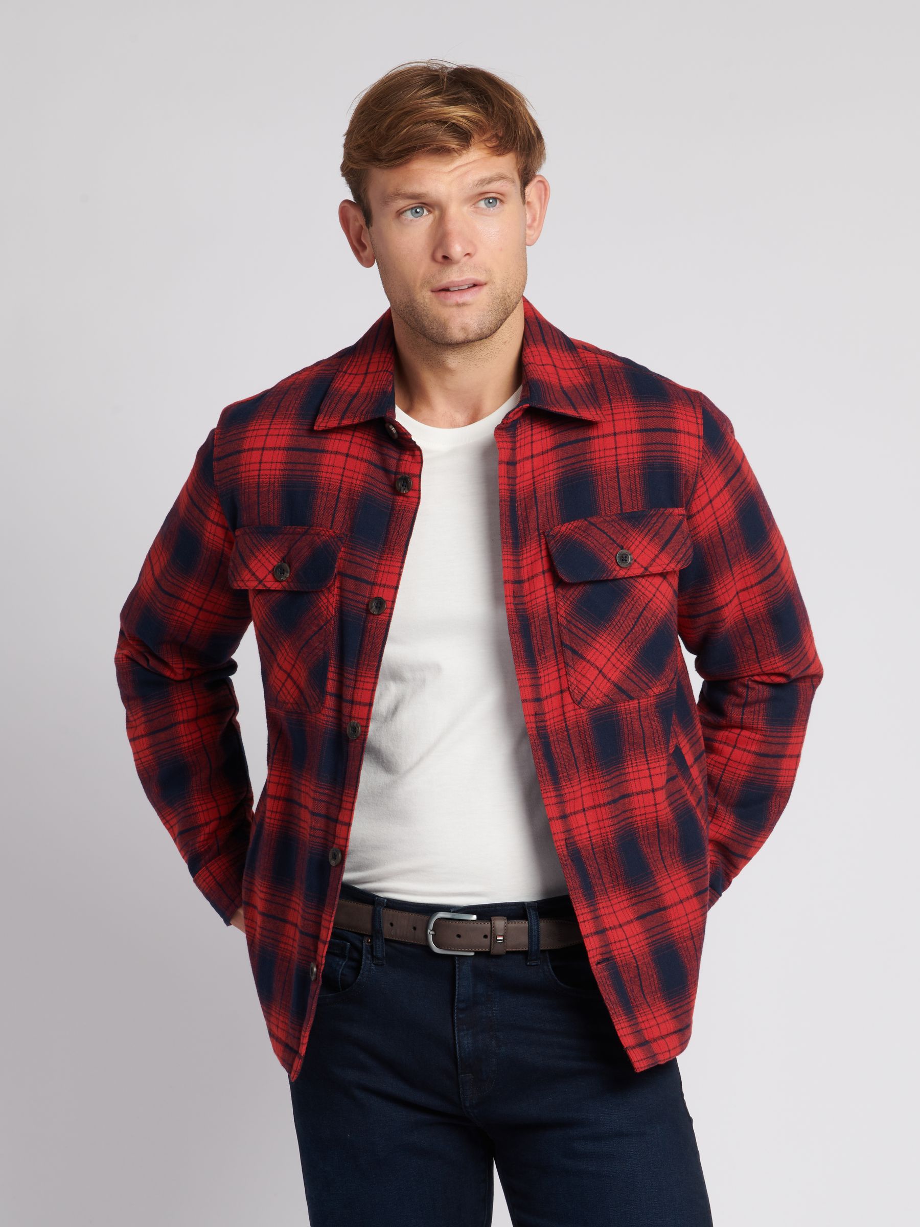 Buy U.S. Polo Assn. Mens Red Ombre Brushed Twill Check Shacket from Next  Luxembourg