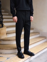 Black Elasticated Waist Smart Wool Blend Joggers - Image 1 of 4