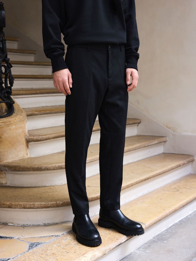 Black Elasticated Waist Smart Wool Blend Joggers - Image 1 of 4