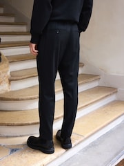 Black Elasticated Waist Smart Wool Blend Joggers - Image 3 of 4