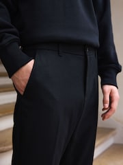 Black Elasticated Waist Smart Wool Blend Joggers - Image 4 of 4