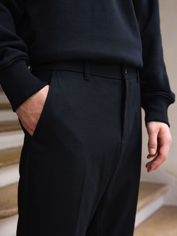 Black Elasticated Waist Smart Wool Blend Joggers - Image 4 of 4
