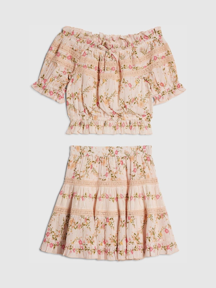River Island Pink Ditsy Brunch Top & Rara Skirt Set - Image 1 of 4 River Island Pink Ditsy Brunch Top & Rara Skirt Set - Image 1 of 4