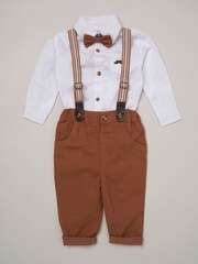 Little Gent Baby 100% Cotton Mock Shirt Bodysuit and Braces Dungarees 3 Piece Gift Set - Image 1 of 2