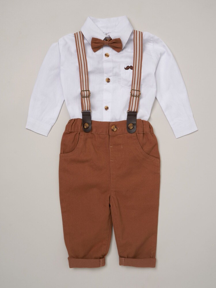 Little Gent Baby 100% Cotton Mock Shirt Bodysuit and Braces Dungarees 3 Piece Gift Set - Image 1 of 2