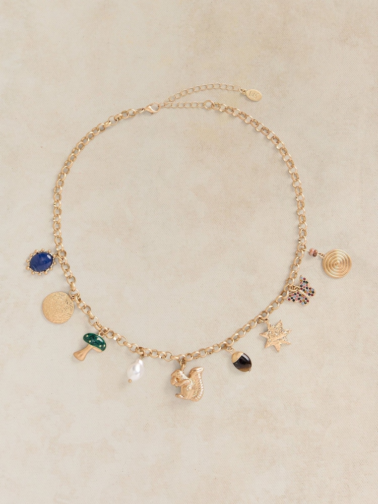White Stuff Gold Tone Woodland Charm Necklace - Image 1 of 2