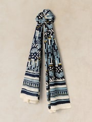 White Stuff Blue Callie Printed Scarf - Image 1 of 3
