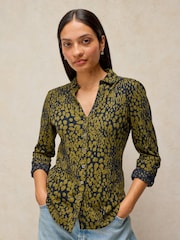 White Stuff Green Annie Cotton Jersey Shirt - Image 1 of 6