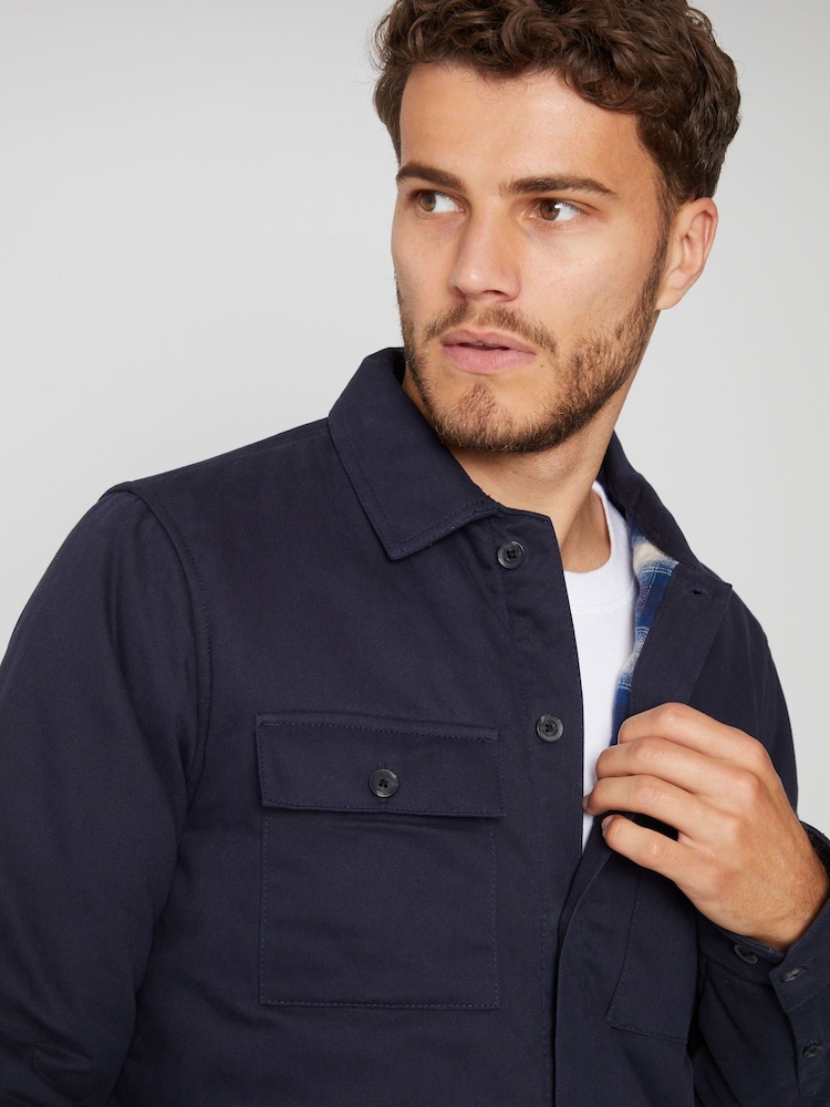 Threadbare Navy Check Lined Cotton Shacket - Image 4 of 4