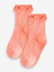 Peach Orange Cotton Rich Ruffle Ankle Socks 2 Pack - Image 1 of 1