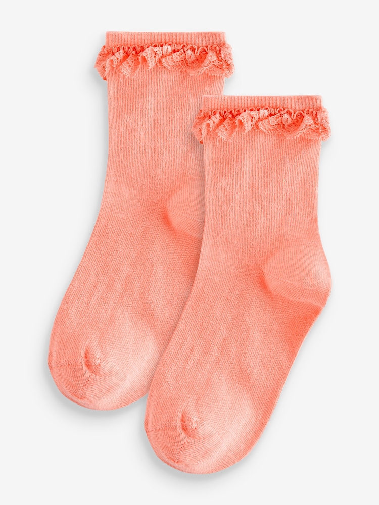Peach Orange Cotton Rich Ruffle Ankle Socks 2 Pack - Image 1 of 1