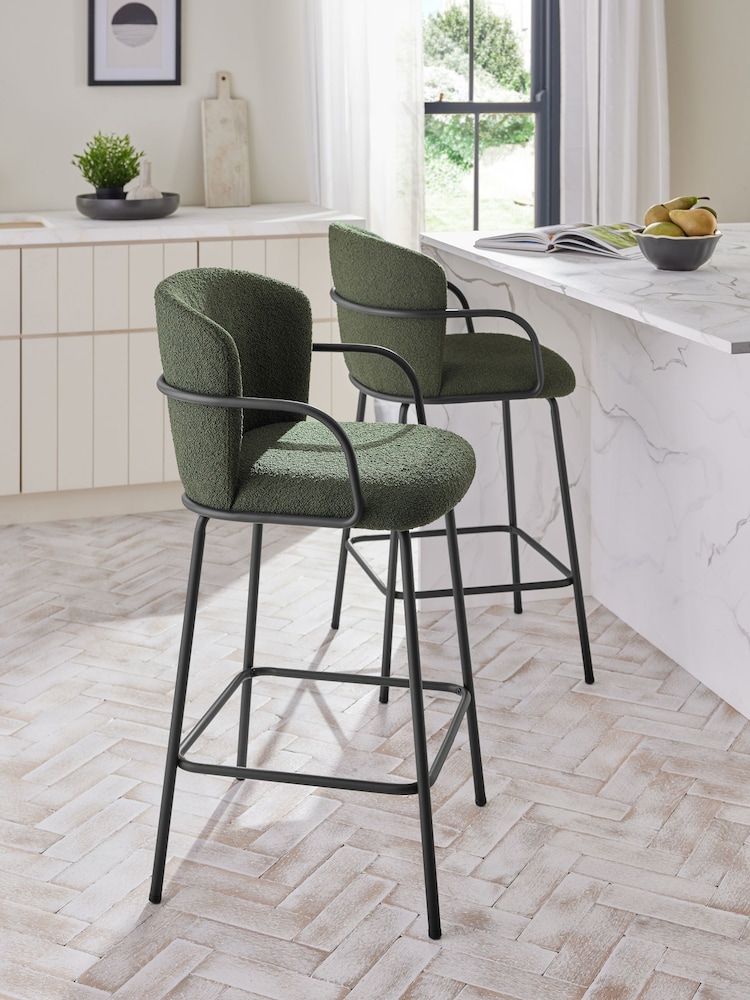 Casual Boucle Olive Green Hugh Bar Stool - Image 1 of 9
