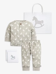 The Little Tailor Baby 2 Piece Jersey Bunny Print 100% Cotton Gift Set - Image 1 of 7