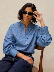 White Stuff Blue Raya Pop Over Blouse - Image 3 of 6