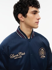 Tommy Jeans Blue Crest Patch Relaxed Satin Bomber Jacket - Image 4 of 5