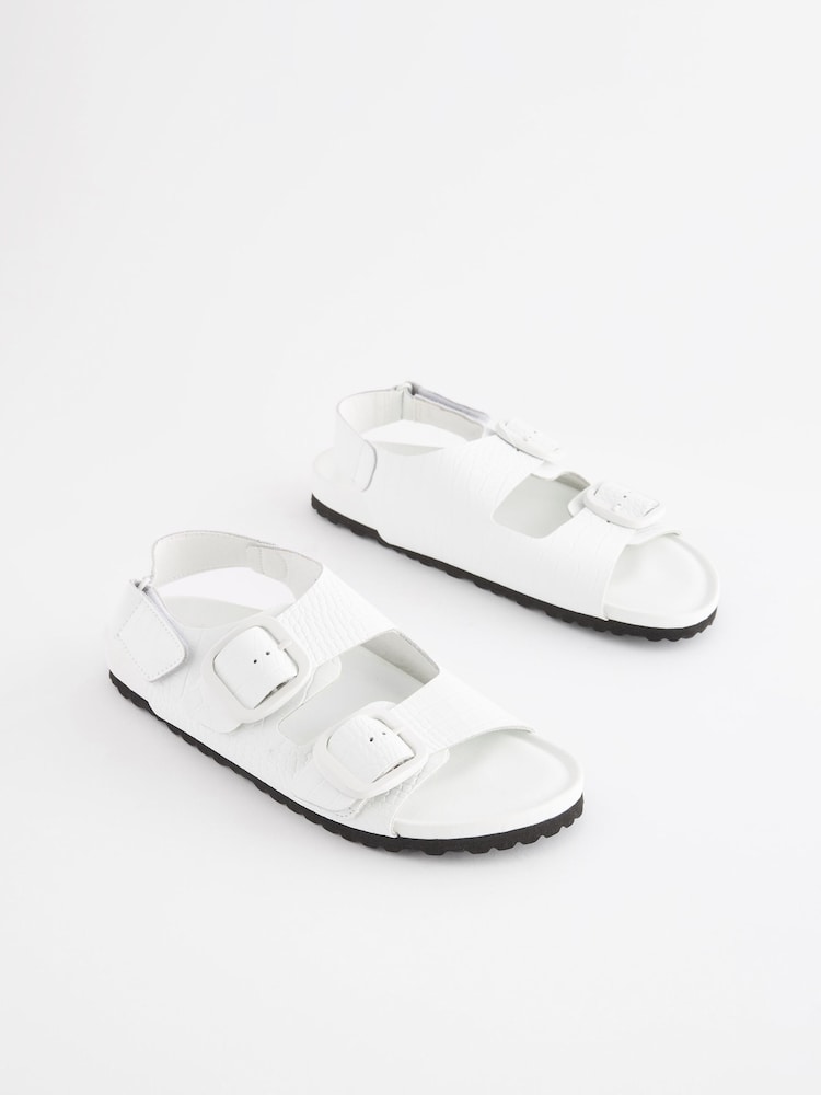 White Croc Effect Back Strap Leather Footbed Sandals - Image 2 of 7