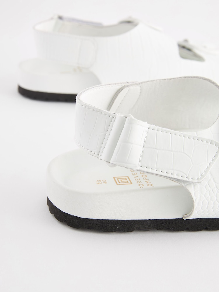 White Croc Effect Back Strap Leather Footbed Sandals - Image 7 of 7