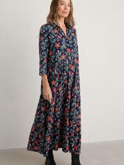 Seasalt Cornwall Blue Windflower Three Quarter Sleeve Tiered Dress - Image 1 of 6