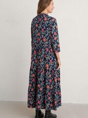 Seasalt Cornwall Blue Windflower Three Quarter Sleeve Tiered Dress - Image 3 of 6